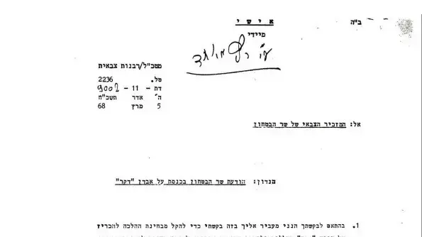 מכתב הרב הצבאי הראשי, שלמה גורן, ללשכת שר הביחון משה דיין, יום לפני הכזרת השר על אנשי צוות אח"י דקר כחללים מכתב הרב הצבאי הראשי, שלמה גורן, ללשכת שר הביחון משה דיין, יום לפני הכזרת השר על אנשי צוות אח"י דקר כחללים