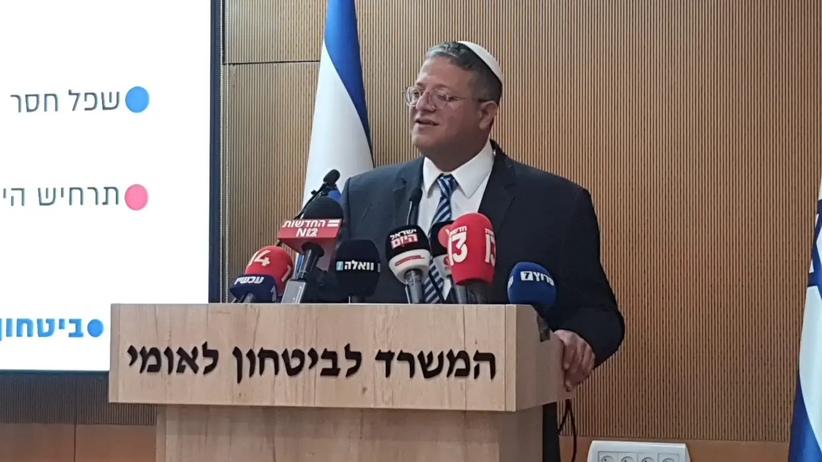 מתוך מסיבת העיתונאים של השר לביטחון לאומי איתמר בן גביר ומפכ"ל המשטרה רב ניצב קובי שבתאי