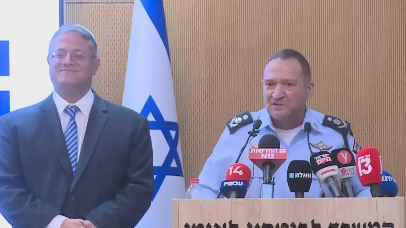 מתוך מסיבת העיתונאים של השר לביטחון לאומי איתמר בן גביר ומפכ"ל המשטרה רב ניצב קובי שבתאי מתוך מסיבת העיתונאים של השר לביטחון לאומי איתמר בן גביר ומפכ"ל המשטרה רב ניצב קובי שבתאי