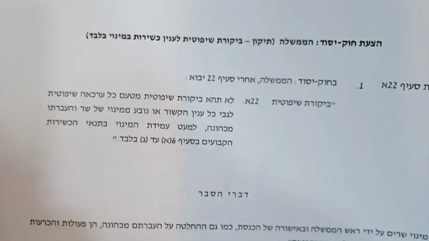 הצעת החוק שמקדמת הקואליצה כדי להחזיר את אריה דרעי לתפקיד שר בממשלה הצעת החוק שמקדמת הקואליצה כדי להחזיר את אריה דרעי לתפקיד שר בממשלה
