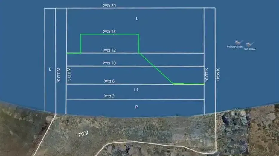 מפת מגבלות השיט בים מול חופי רצועת עזה מפת מגבלות השיט בים מול חופי רצועת עזה
