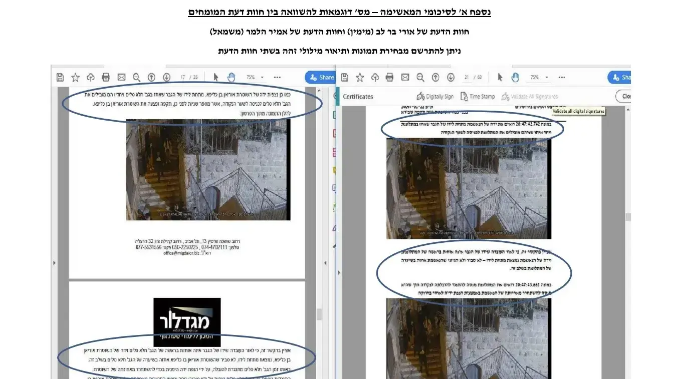 השוואת גרסאות בין העדויות השוואת גרסאות בין העדויות