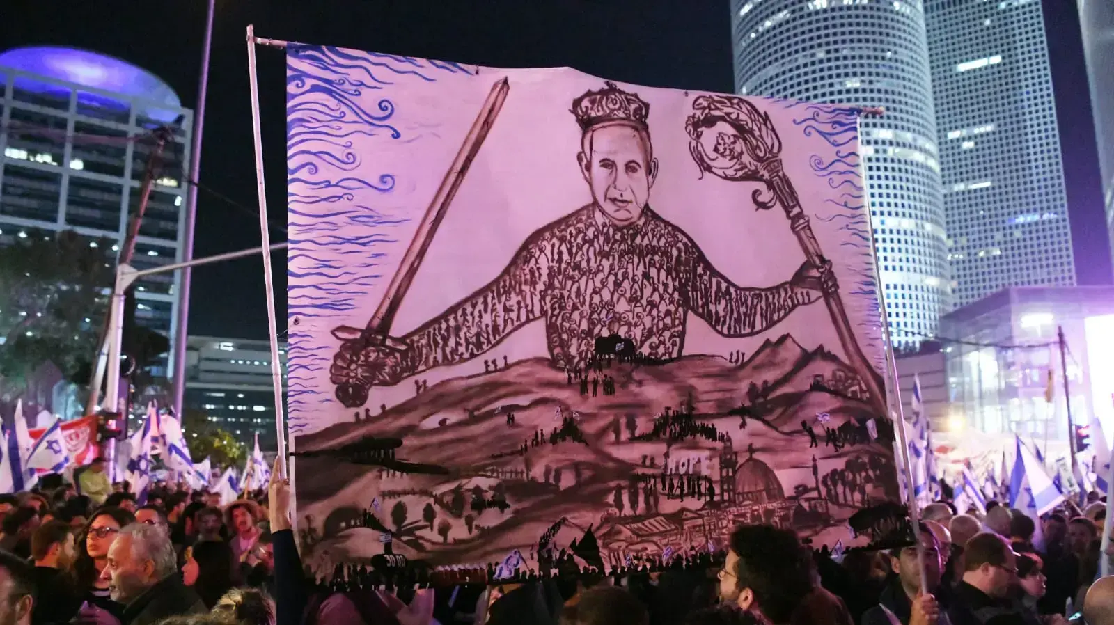 מפגינים נגד המהפכה המשפטית, נתיבי איילון, תל אביב, 4 במרץ 2023 מפגינים נגד המהפכה המשפטית, נתיבי איילון, תל אביב, 4 במרץ 2023