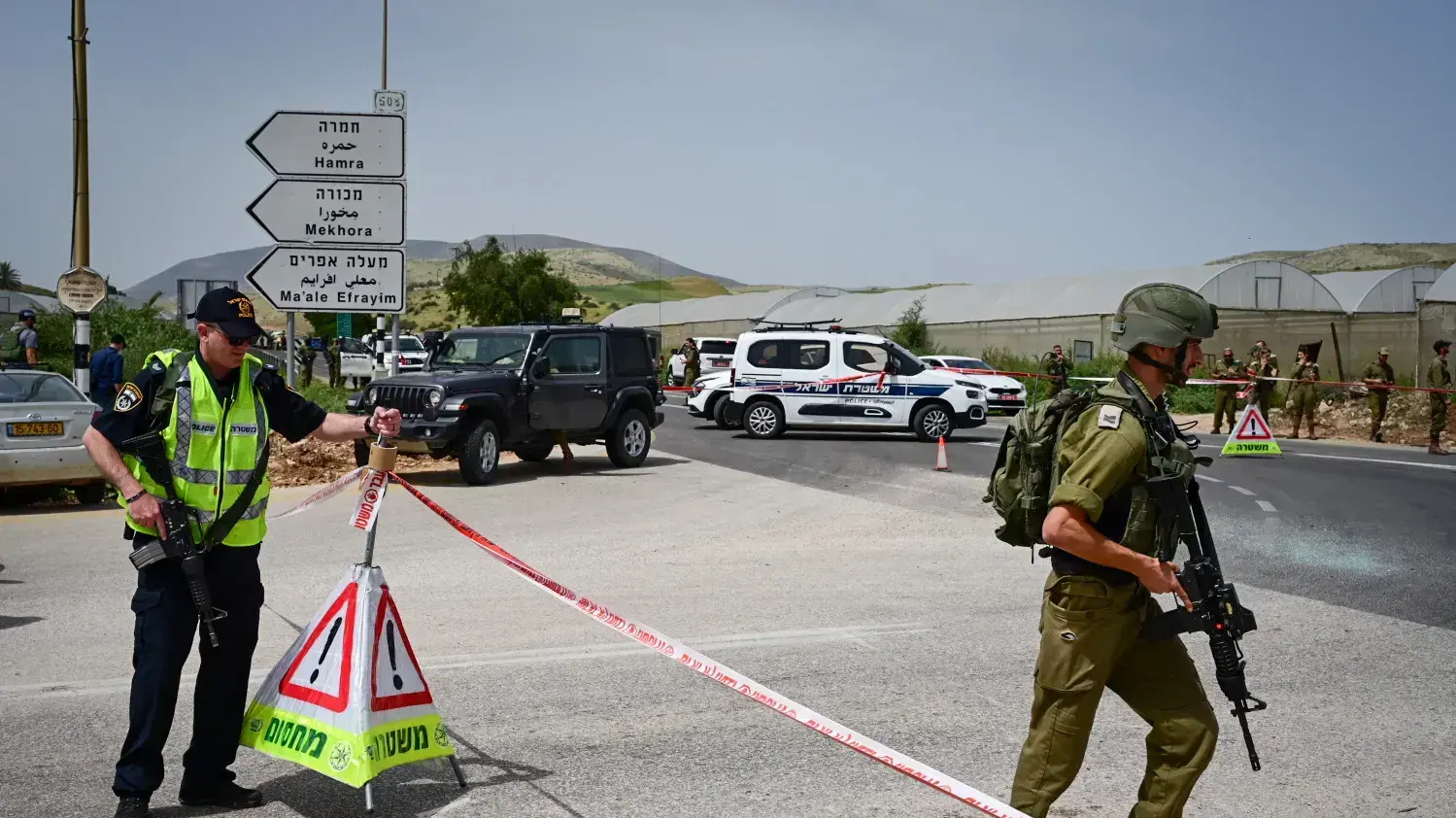זירת פיגוע ירי בצומת חמרה שבצפון בקעת הירדן ,7 באפריל 2023 זירת פיגוע ירי בצומת חמרה שבצפון בקעת הירדן ,7 באפריל 2023
