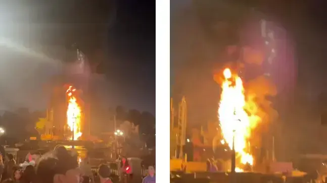דרקון רובוטי עולה באש בדיסנילנד