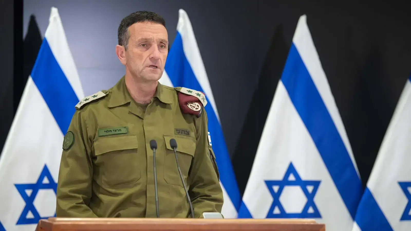 הרמטכ"ל רא"ל הרצי הלוי בהצהרה לתקשורת, בתום ועדת השרים לענייני ביטחון לאומי.  9 במאי 2023
