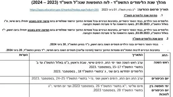 חוזר מנכ"ל משרד החינוך בנוגע להארכת חופשת חגי תשרי חוזר מנכ"ל משרד החינוך בנוגע להארכת חופשת חגי תשרי