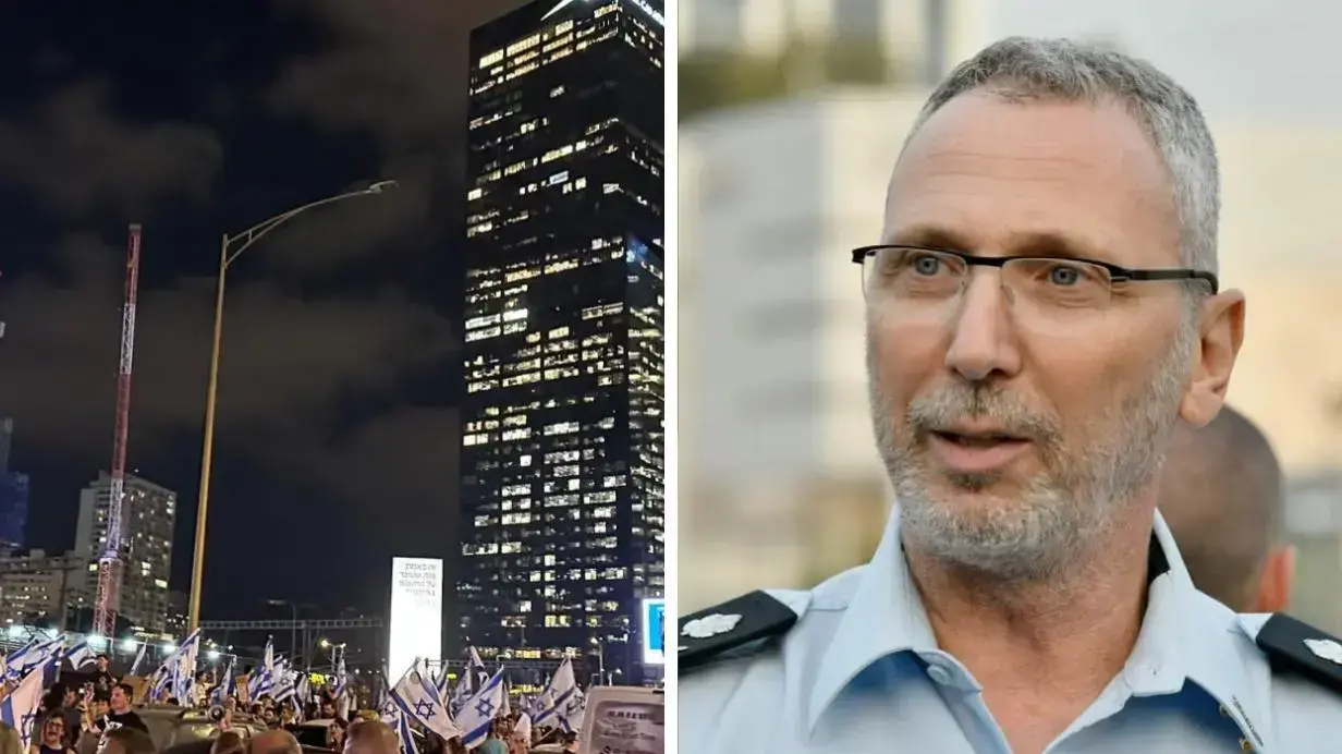 מחאה אחרי התפטרות ניצב עמי אשד, נתיבי איילון נחסמו לתנועה. 5 ביולי 2023