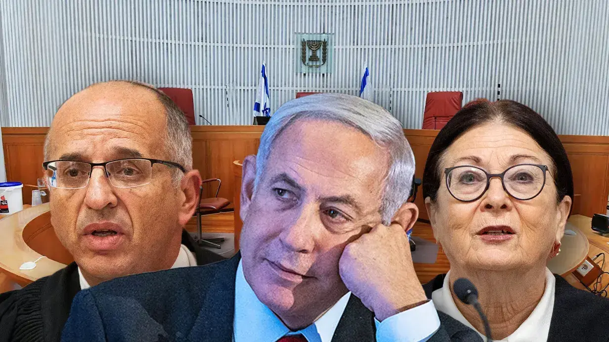 נשיאת בית המשפט העליון אסתר חיות, ראש הממשלה בנימין נתניהו, שופט בית המשפט העליון נעם סולברג