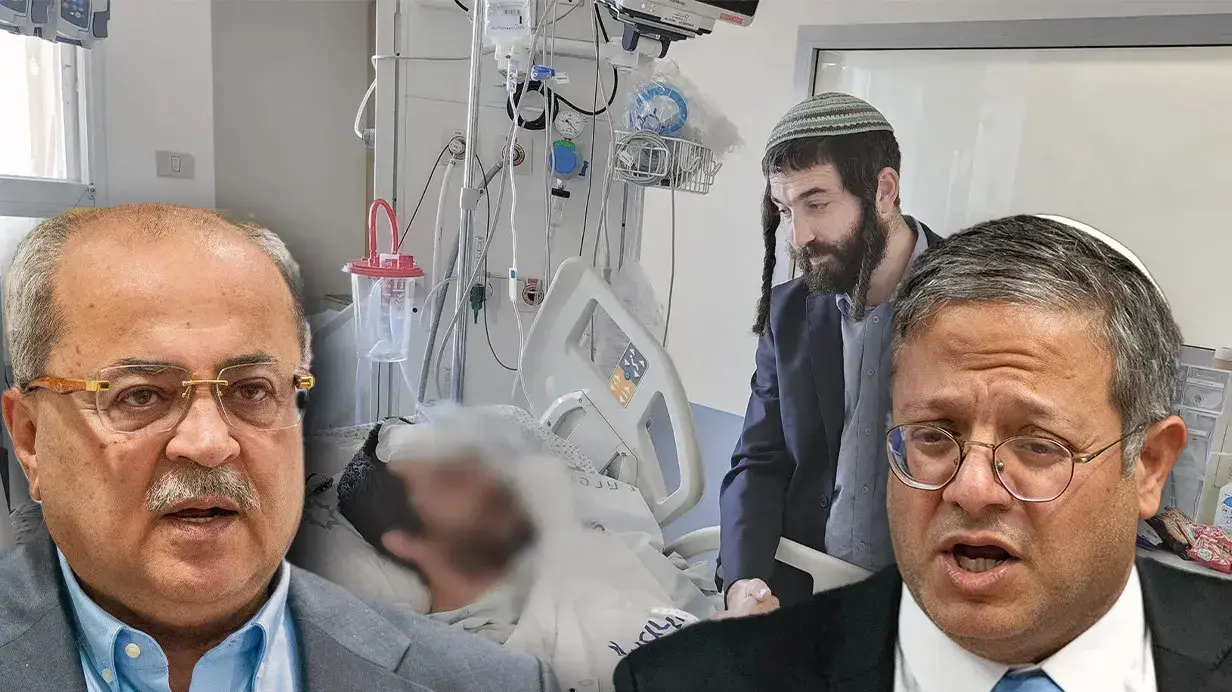 איתמר בן גביר, אחמד טיבי, ח"הכ צבי סוכות מבקר את הפצוע מבנימין. 6 באוגוסט 2023 איתמר בן גביר, אחמד טיבי, ח"הכ צבי סוכות מבקר את הפצוע מבנימין. 6 באוגוסט 2023