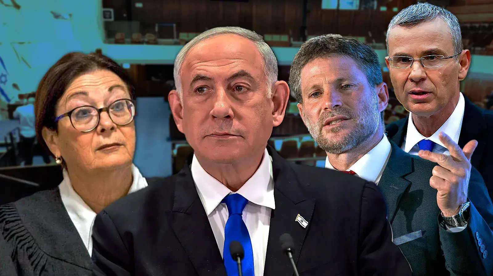 יריב לוין, בצלאל סמוטריץ', בנימין נתניהו, אסתר חיות יריב לוין, בצלאל סמוטריץ', בנימין נתניהו, אסתר חיות