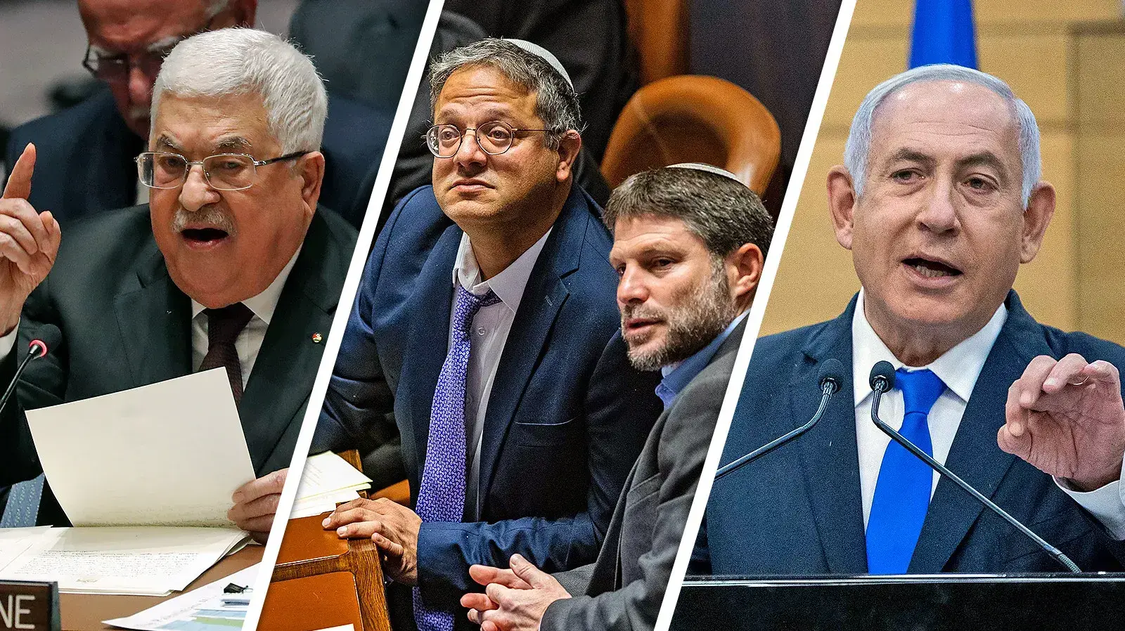 ראש הממשלה בנימין נתניהו | נשיא הרשות הפלסטינית אבו מאזן במהלך נאומו בעצרת הכללית של האו"ם 11 בפברואר 2020 | איתמר בן גביר ובצלאל סמוטריץ' | פלסטיני במהלך התפרעויות סמוך להתנחלות אביתר ראש הממשלה בנימין נתניהו | נשיא הרשות הפלסטינית אבו מאזן במהלך נאומו בעצרת הכללית של האו"ם 11 בפברואר 2020 | איתמר בן גביר ובצלאל סמוטריץ' | פלסטיני במהלך התפרעויות סמוך להתנחלות אביתר