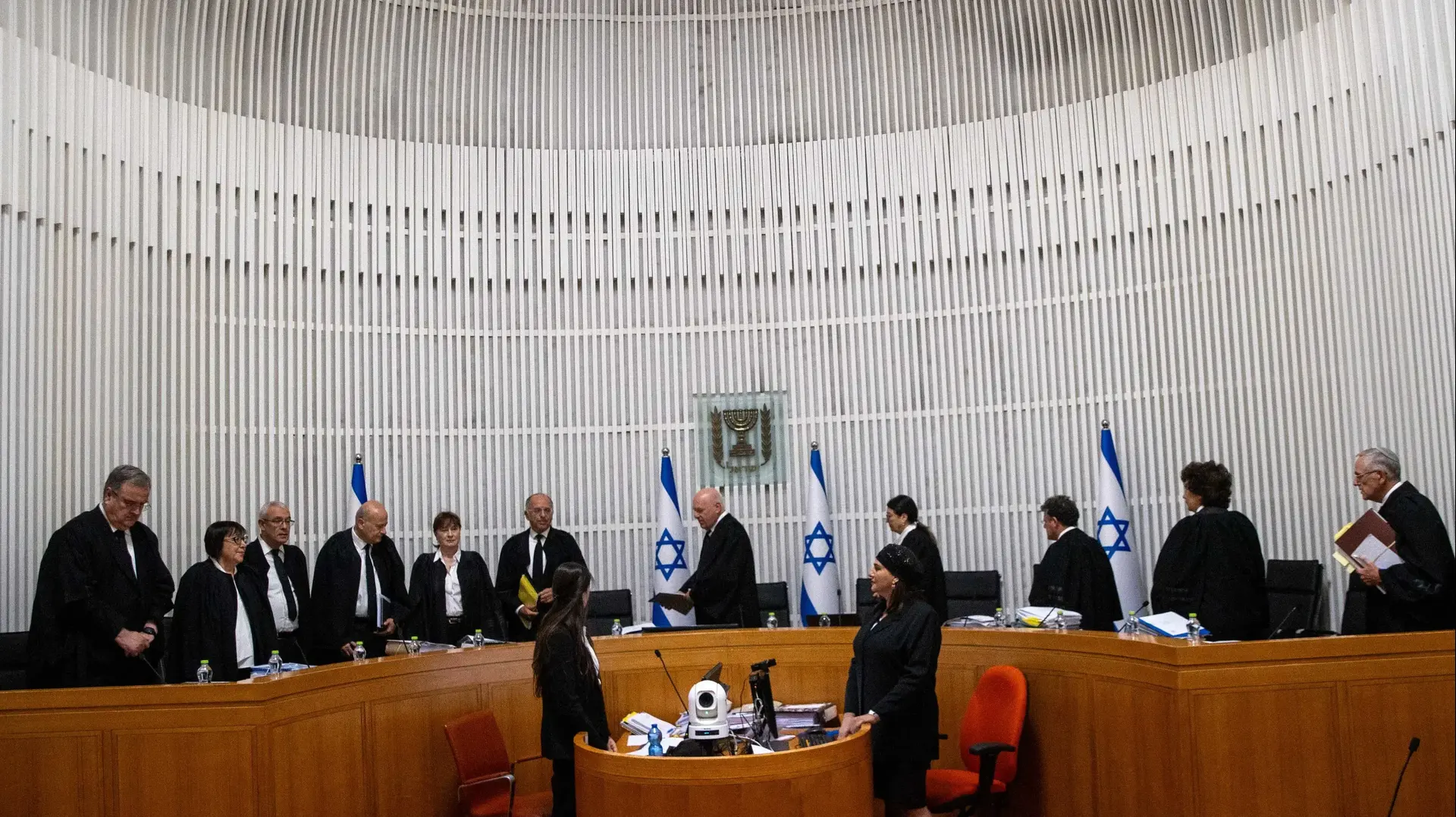 עוזי פוגלמן, יצחק עמית, אסתר חיות, יוסף אלרון, ענת ברון, דפנה ברק ארז, אלכס שטיין, דוד מינץ, גילה כנפו שטייניץ, נעם סולברג, רות רונן, יחיאל כשר, חאלד כבוב, עופר גרוסקופף, יעל וילנר, דיון על ביטול עילת הסבירות, בית המשפט העליון, 12 בספטמבר 2023
