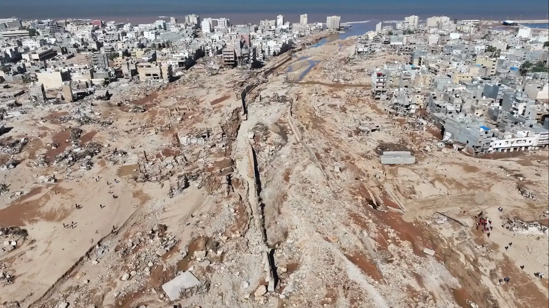 נזקי השיטפונות בעיר דרנה, לוב, 13 בספטמבר 2023