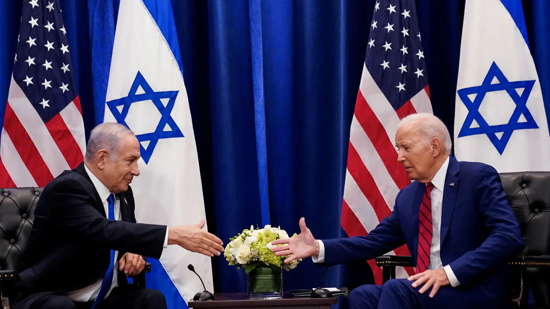 נשיא ארה"ב ג'ו ביידן נפגש עם ראש הממשלה בנימין נתניהו במהלך העצרת הכללית של האו"ם, ניו יורק. 20 בספטמבר 2023 נשיא ארה"ב ג'ו ביידן נפגש עם ראש הממשלה בנימין נתניהו במהלך העצרת הכללית של האו"ם, ניו יורק. 20 בספטמבר 2023