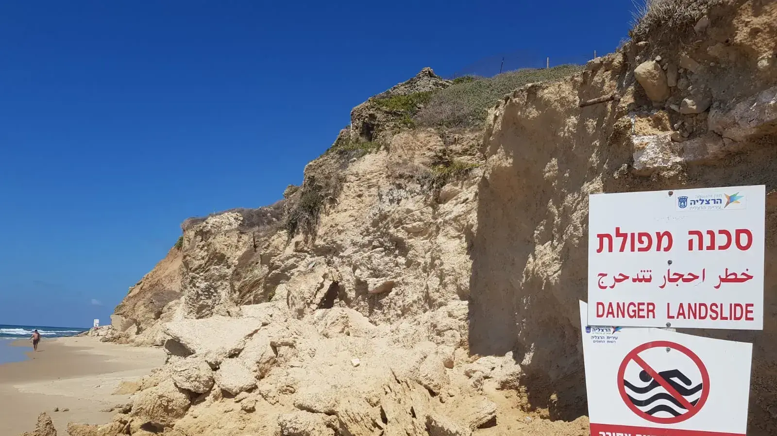 כ-15 מטר מצוק בקצה חוף אפולוניה בהרצליה קרסו, 21 בספטמבר 2023
