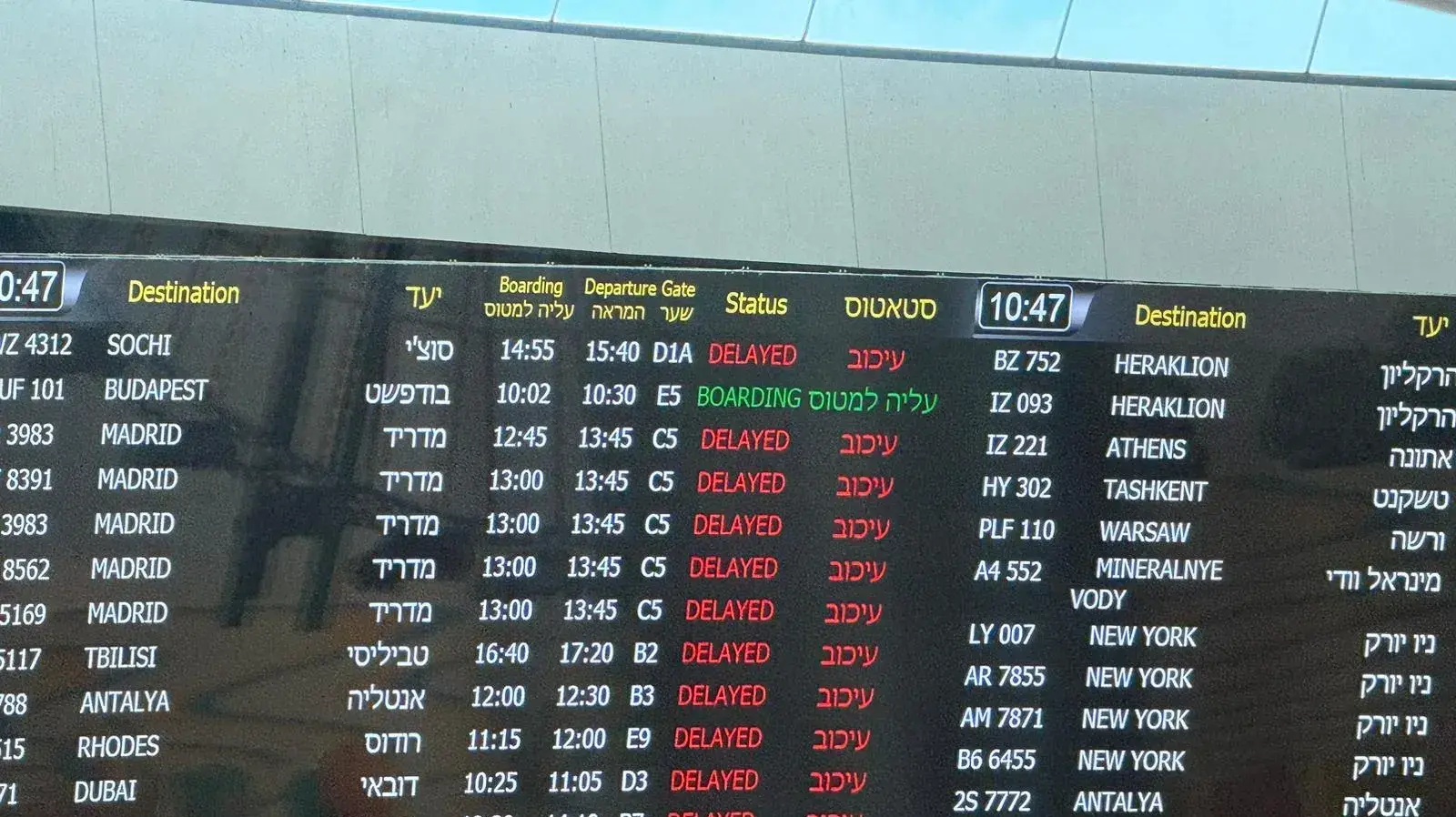 עיכובים בלוח הטיסות, נתב"ג, 9 באוקטובר 2023 עיכובים בלוח הטיסות, נתב"ג, 9 באוקטובר 2023
