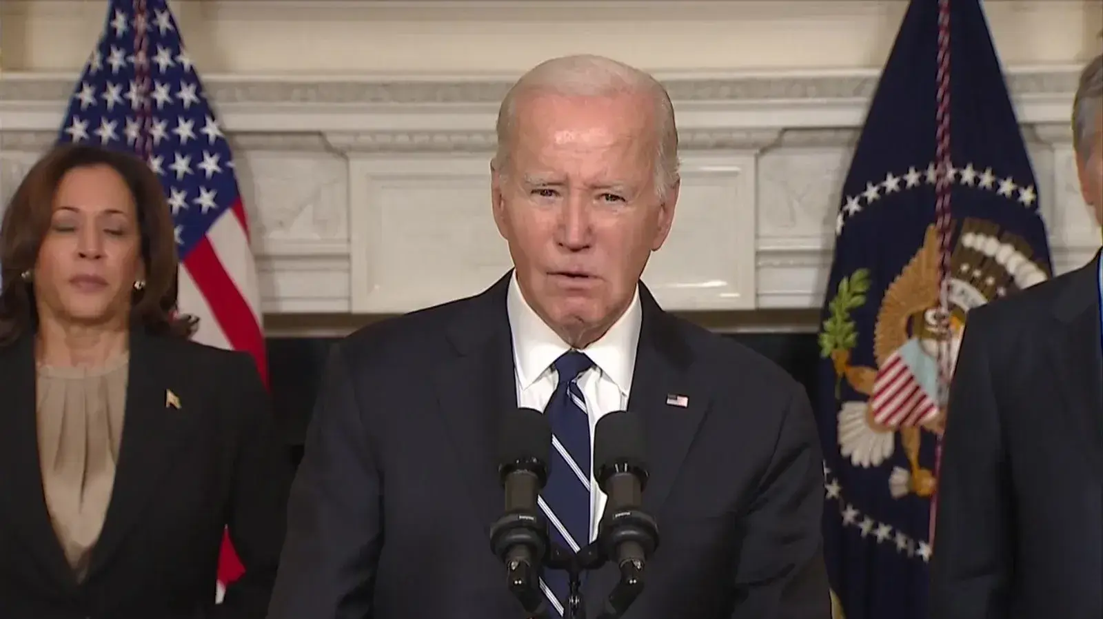 נשיא ארצות הברית, ג'ו ביידן, בהצהרת תמיכה בישראל לתקשורת בעקבות מבצע "חרבות ברזל". 10 באוקטובר 2023