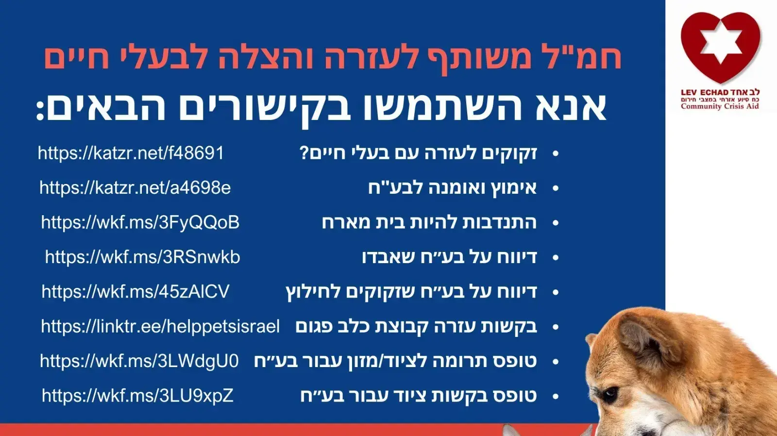 אנשי קשר לחירום בנושא בעלי חיים אנשי קשר לחירום בנושא בעלי חיים