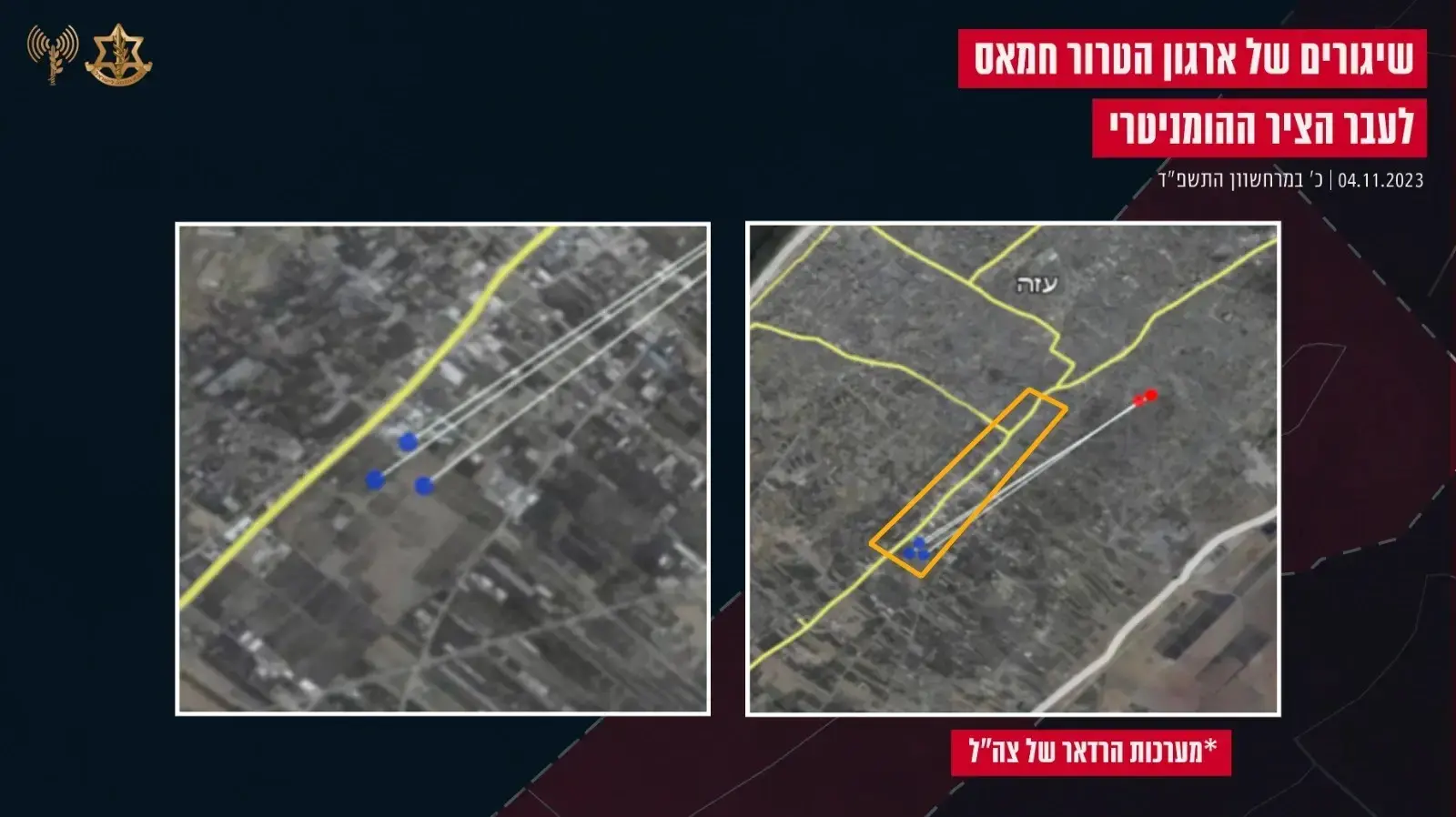 שיגורי חמאס לעבר הציר ההומניטרי, 4 בנובמבר 2023 שיגורי חמאס לעבר הציר ההומניטרי, 4 בנובמבר 2023