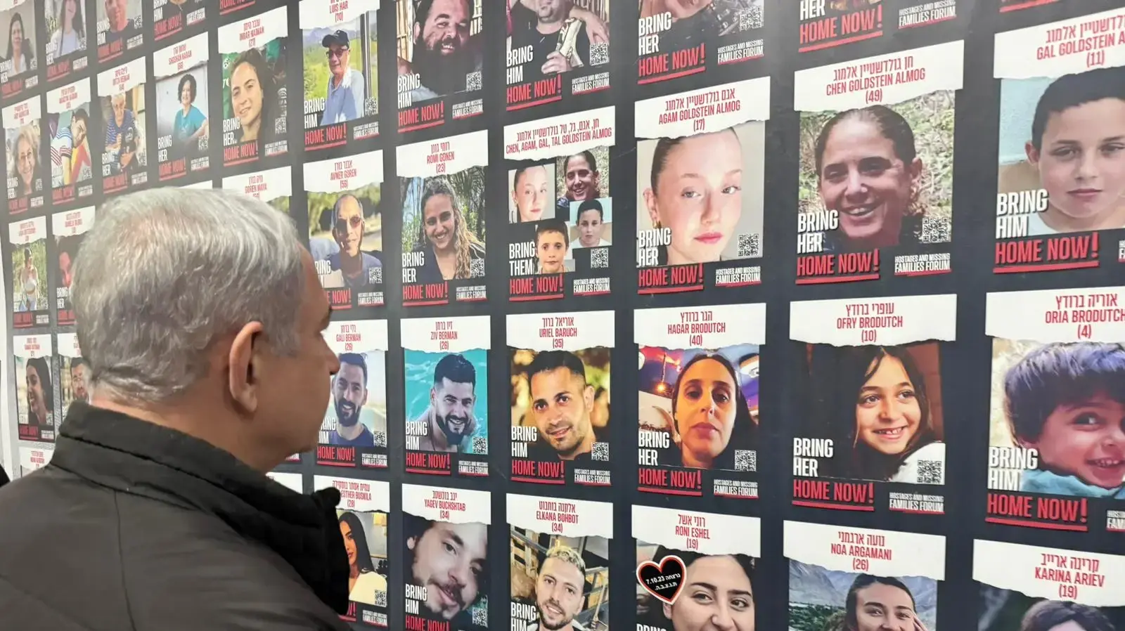 ראש הממשלה בנימין נתניהו מתבונן בתמונות החטופים והנעדרים במהלך פגישה עם פורום ראשי רשויות קו העימות בצפון, בחמ"ל רגבה שבמועצה אזורית מטה אשר, 14 בנובמבר 2023 ראש הממשלה בנימין נתניהו מתבונן בתמונות החטופים והנעדרים במהלך פגישה עם פורום ראשי רשויות קו העימות בצפון, בחמ"ל רגבה שבמועצה אזורית מטה אשר, 14 בנובמבר 2023