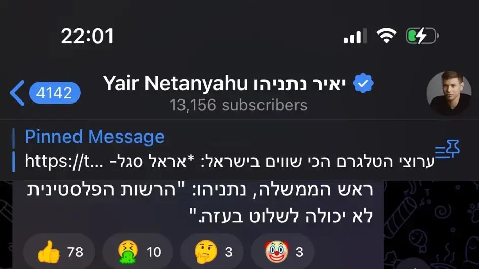 פרסומים בטלגרם של יאיר נתניהו פרסומים בטלגרם של יאיר נתניהו