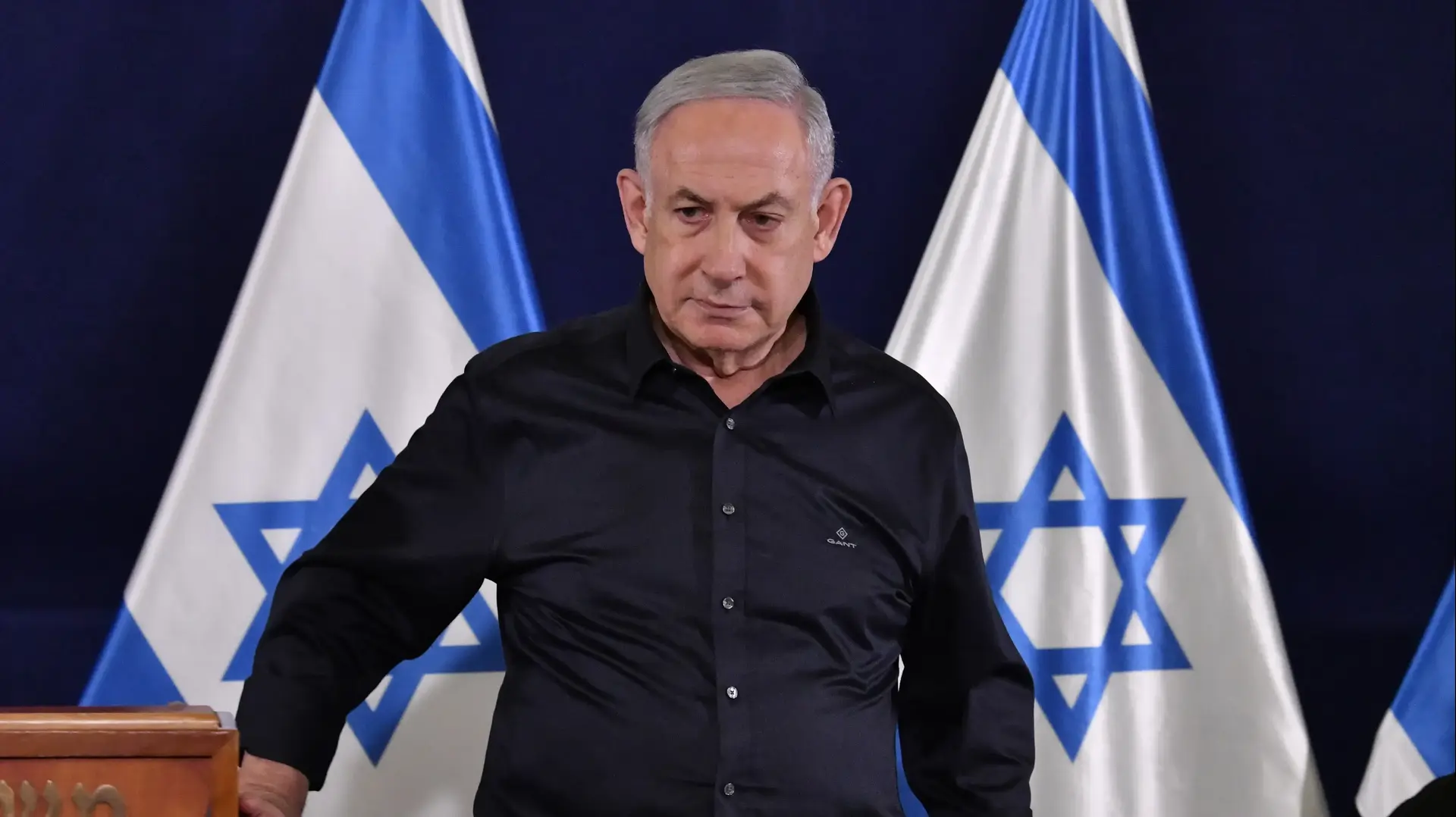 ראש הממשלה בנימין נתניהו בהצהרה לתקשורת, 18 בנובמבר 2023 ראש הממשלה בנימין נתניהו בהצהרה לתקשורת, 18 בנובמבר 2023