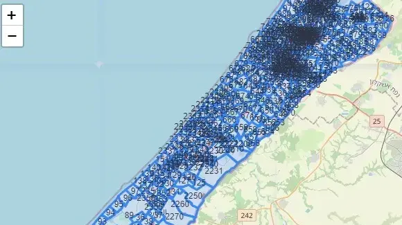 צה"ל פרסם את מפת החלוקה לאזורים בעזה, 1 בדצמבר 2023 צה"ל פרסם את מפת החלוקה לאזורים בעזה, 1 בדצמבר 2023
