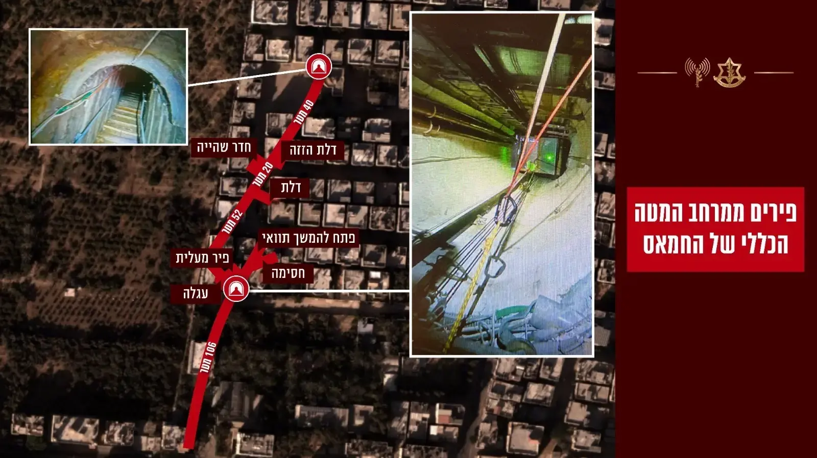 תוואי מנהרת המטה הכללי של חמאס בצפון רצועת עזה תוואי מנהרת המטה הכללי של חמאס בצפון רצועת עזה