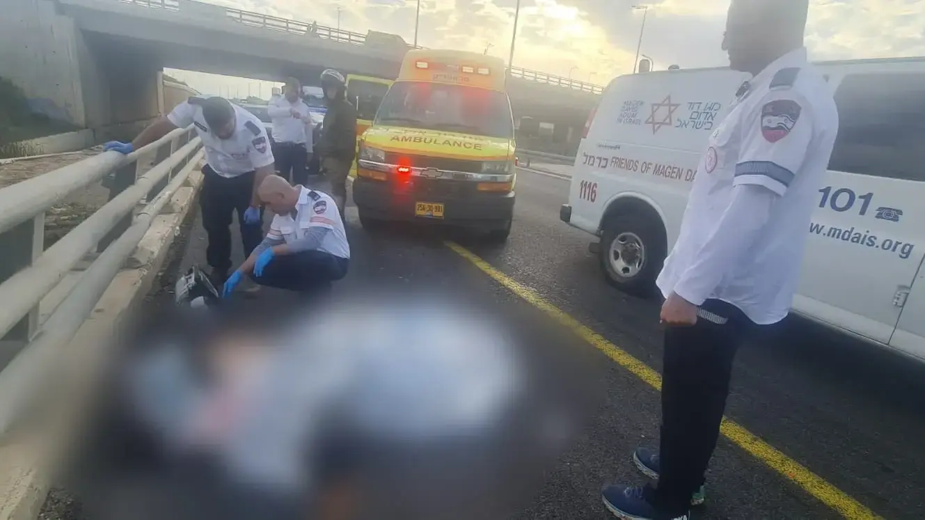 גבר ואישה נפגעו ממשאית כשעצרו בצד הכביש לתקן תקלה ברכב, מרחב הכרמל. 21 בינואר 2024 גבר ואישה נפגעו ממשאית כשעצרו בצד הכביש לתקן תקלה ברכב, מרחב הכרמל. 21 בינואר 2024