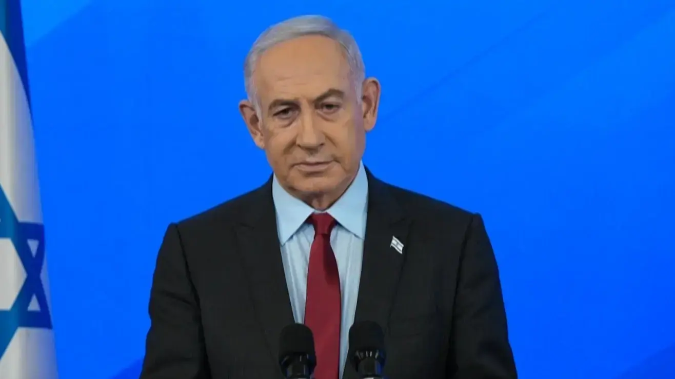 ראש הממשלה בנימין נתניהו בהצהרה. 27 בינואר 2024 ראש הממשלה בנימין נתניהו בהצהרה. 27 בינואר 2024