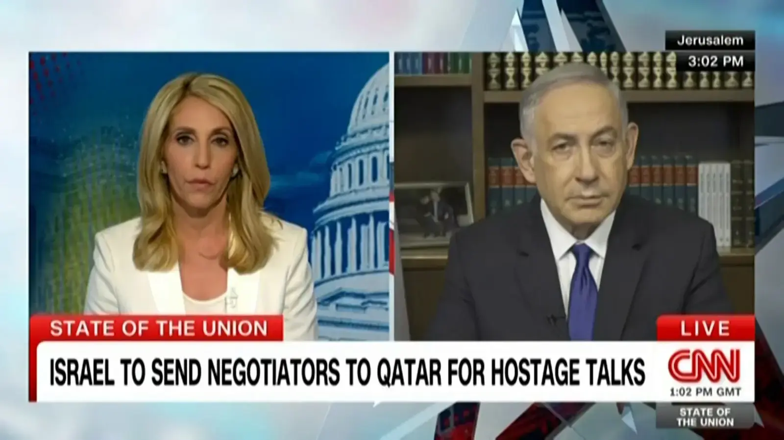 ראש הממשלה בנימין נתניהו בראיון ל-CNN.
17 במרץ 2024 ראש הממשלה בנימין נתניהו בראיון ל-CNN.
17 במרץ 2024