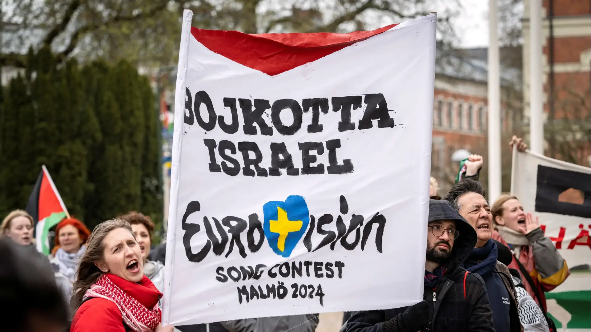 מחאה נגדד השתתפו ישראל בתחרות האירוויזיון, מאלמו, שבדיה, 10 באפריל 2024 מחאה נגדד השתתפו ישראל בתחרות האירוויזיון, מאלמו, שבדיה, 10 באפריל 2024