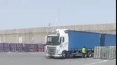 פירות וירקות מועמסים על משאיות סיוע לעזה