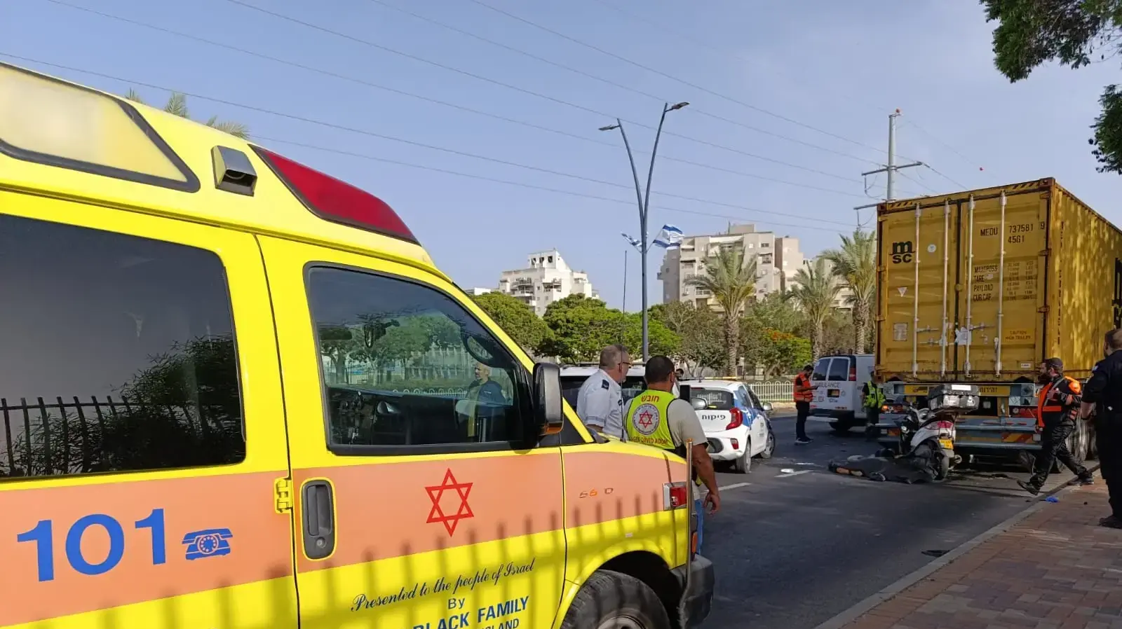 זירת התאונה הקטלנית באשקלון, 23 במאי 2024 זירת התאונה הקטלנית באשקלון, 23 במאי 2024