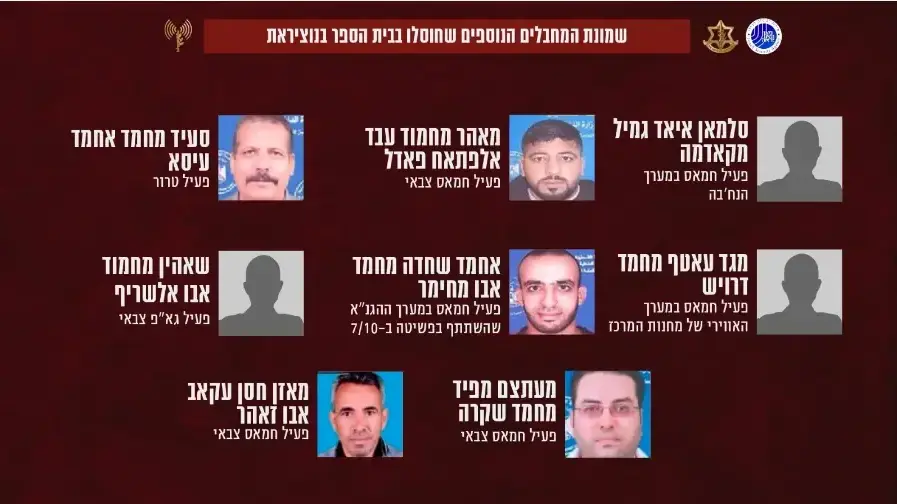שמונה מחבלים נוספים חוסלו בתקיפה בבית הספר של אונר״א בנוציראת שמונה מחבלים נוספים חוסלו בתקיפה בבית הספר של אונר״א בנוציראת