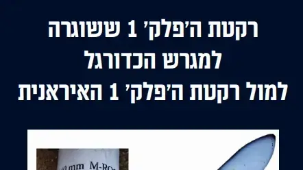 השוואה של חלקי טיל ה'פלק' 1 ששוגר למגרש המשחקים במג'דל שמס מלבנון למול טיל ה'פלק' 1 האיראני 28 ביולי 2024 השוואה של חלקי טיל ה'פלק' 1 ששוגר למגרש המשחקים במג'דל שמס מלבנון למול טיל ה'פלק' 1 האיראני 28 ביולי 2024