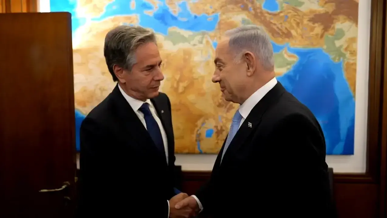 ראש הממשלה בנימין נתניהו בפגישה עם מזכיר המדינה האמריקני אנטוני בלינקן.19 באוגוסט 2024