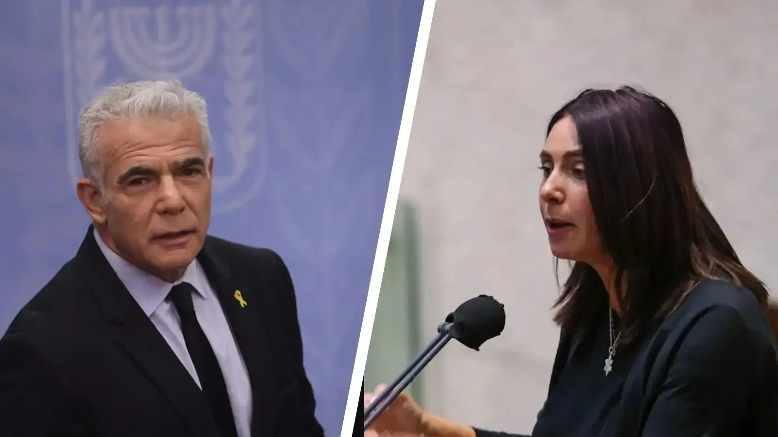 מירי רגב במהלך נאומה במליאה הכנסת 20 באוקטובר 2021

יאיר לפיד בישיבת סיעת יש עתיד, 1 ביולי 2024