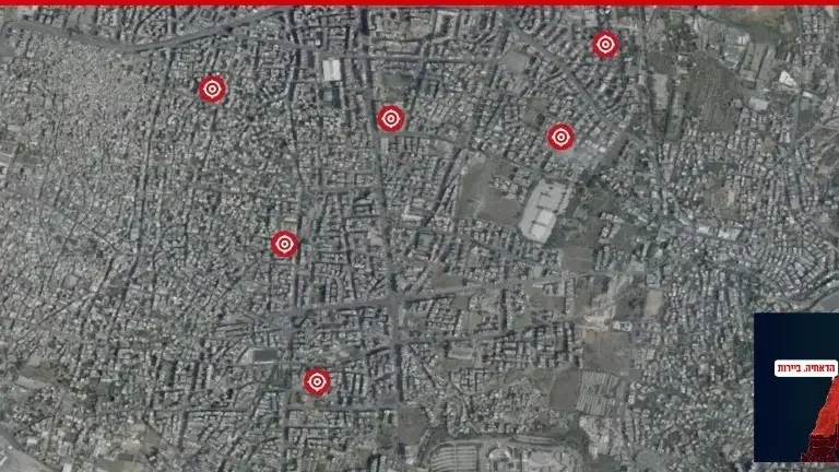 מפה של ששת הבניינים בהם הוטמנו טילי חוף-ים מפה של ששת הבניינים בהם הוטמנו טילי חוף-ים