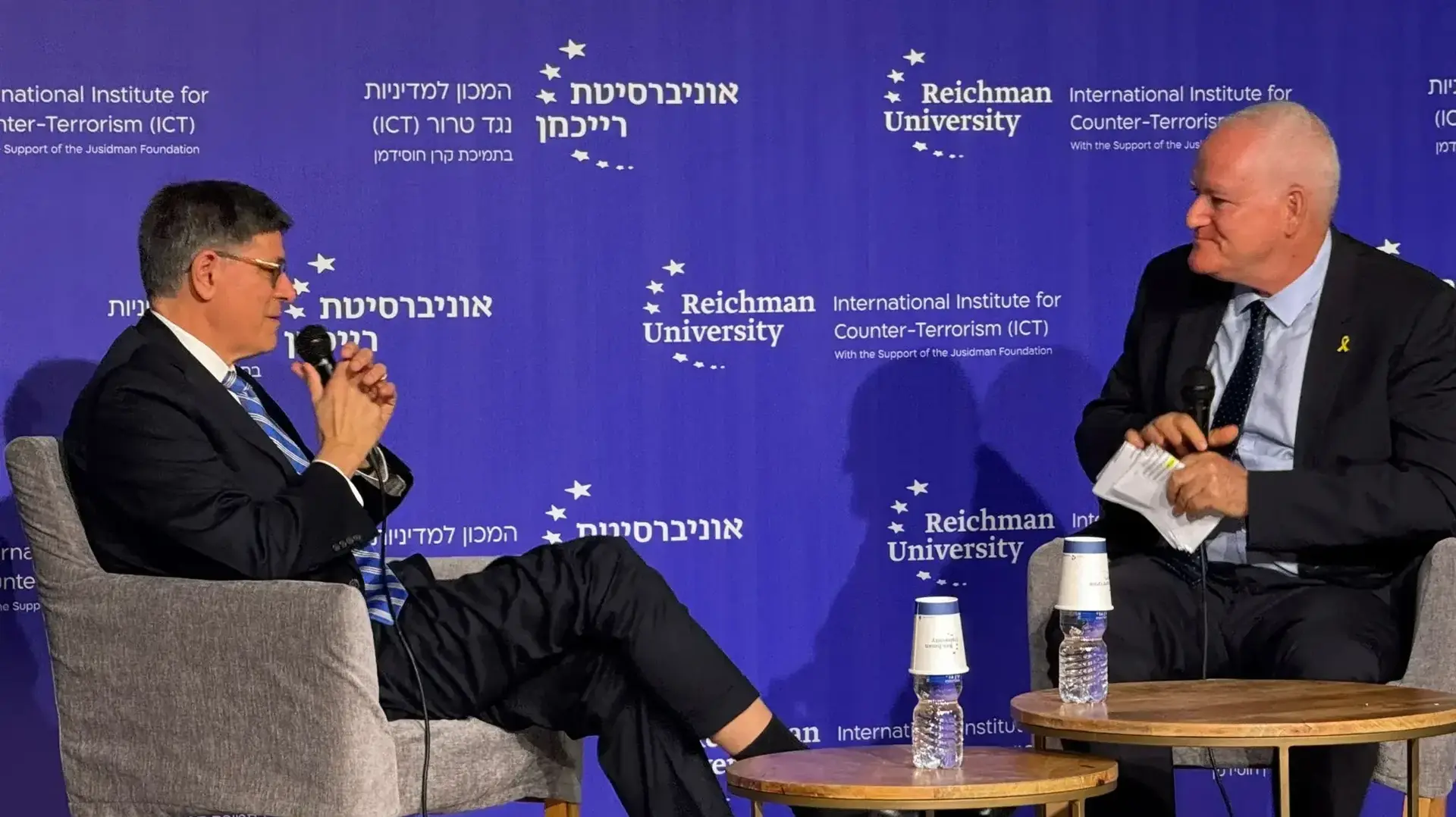 נשיא רייכמן פרופ׳ בועז גנור עם שגריר ארהב בישראל ג׳ק לו בכנס ללוחמה נגד טרור