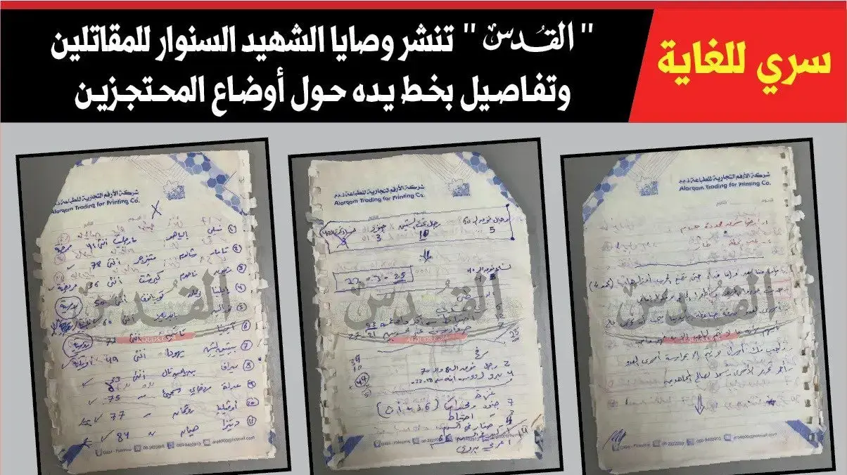 מסמכים שכתב יחיא סינוואר במלחמת חרבות ברזל. 25 באוקטובר 2024 מסמכים שכתב יחיא סינוואר במלחמת חרבות ברזל. 25 באוקטובר 2024