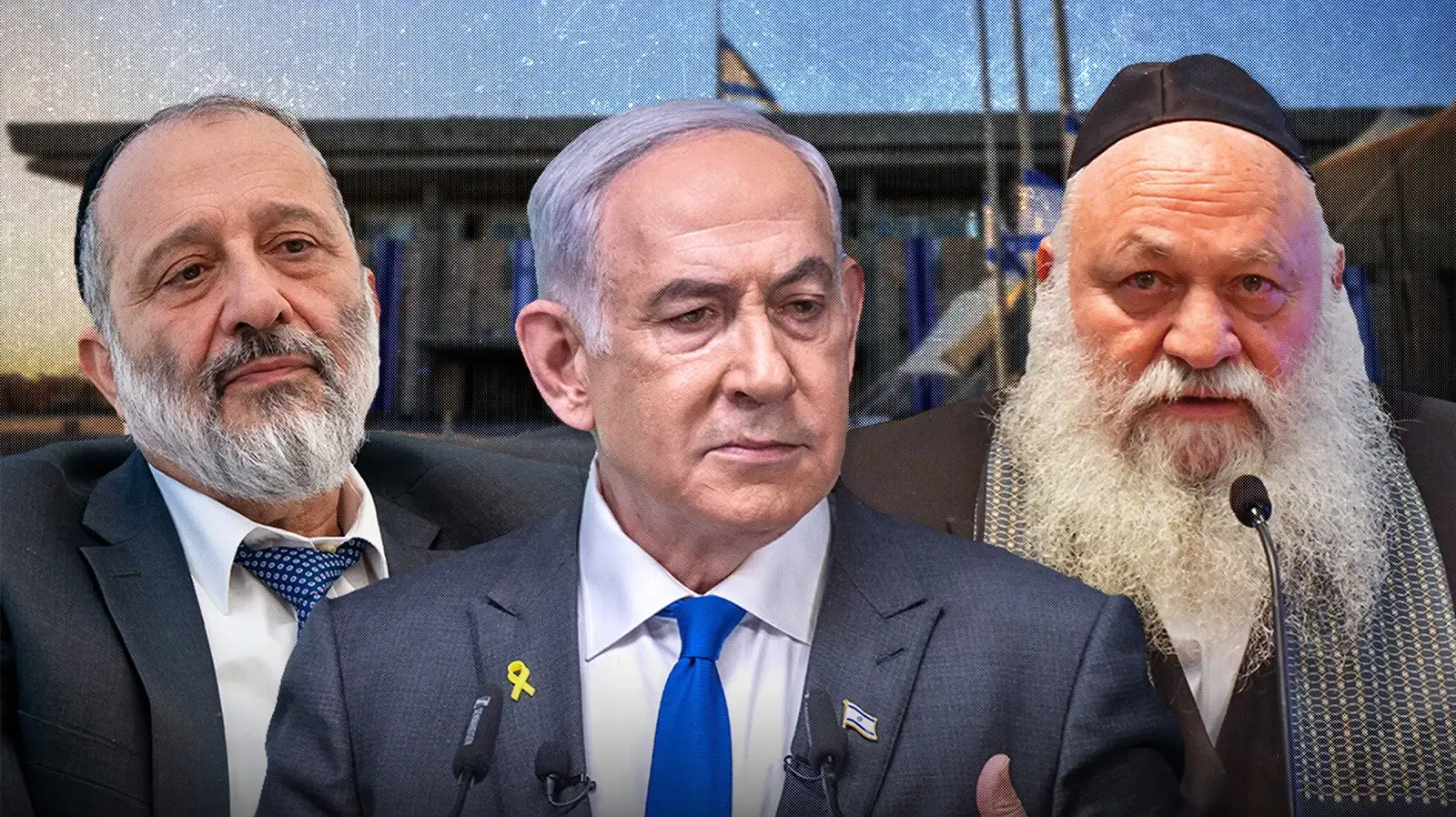 רה"מ בנימין נתניהו, ראש סיעת יהדות התורה יצחק גולדקנופף, ראש מפלגת ש"ס אריה דרעי רה"מ בנימין נתניהו, ראש סיעת יהדות התורה יצחק גולדקנופף, ראש מפלגת ש"ס אריה דרעי