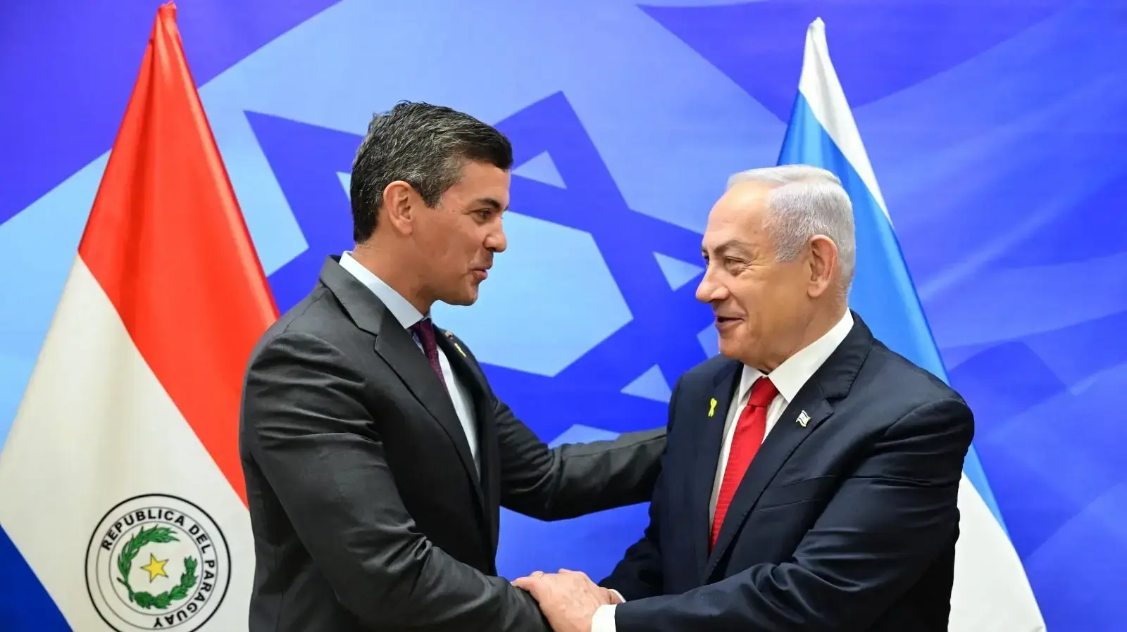 ראש הממשלה בנימין נתניהו ונשיא פרגוואי סנטיאגו פנייה בטקס חניכת שגרירות פרגוואי החדשה , ירושלים , 12 בדצמבר 2024 ראש הממשלה בנימין נתניהו ונשיא פרגוואי סנטיאגו פנייה בטקס חניכת שגרירות פרגוואי החדשה , ירושלים , 12 בדצמבר 2024