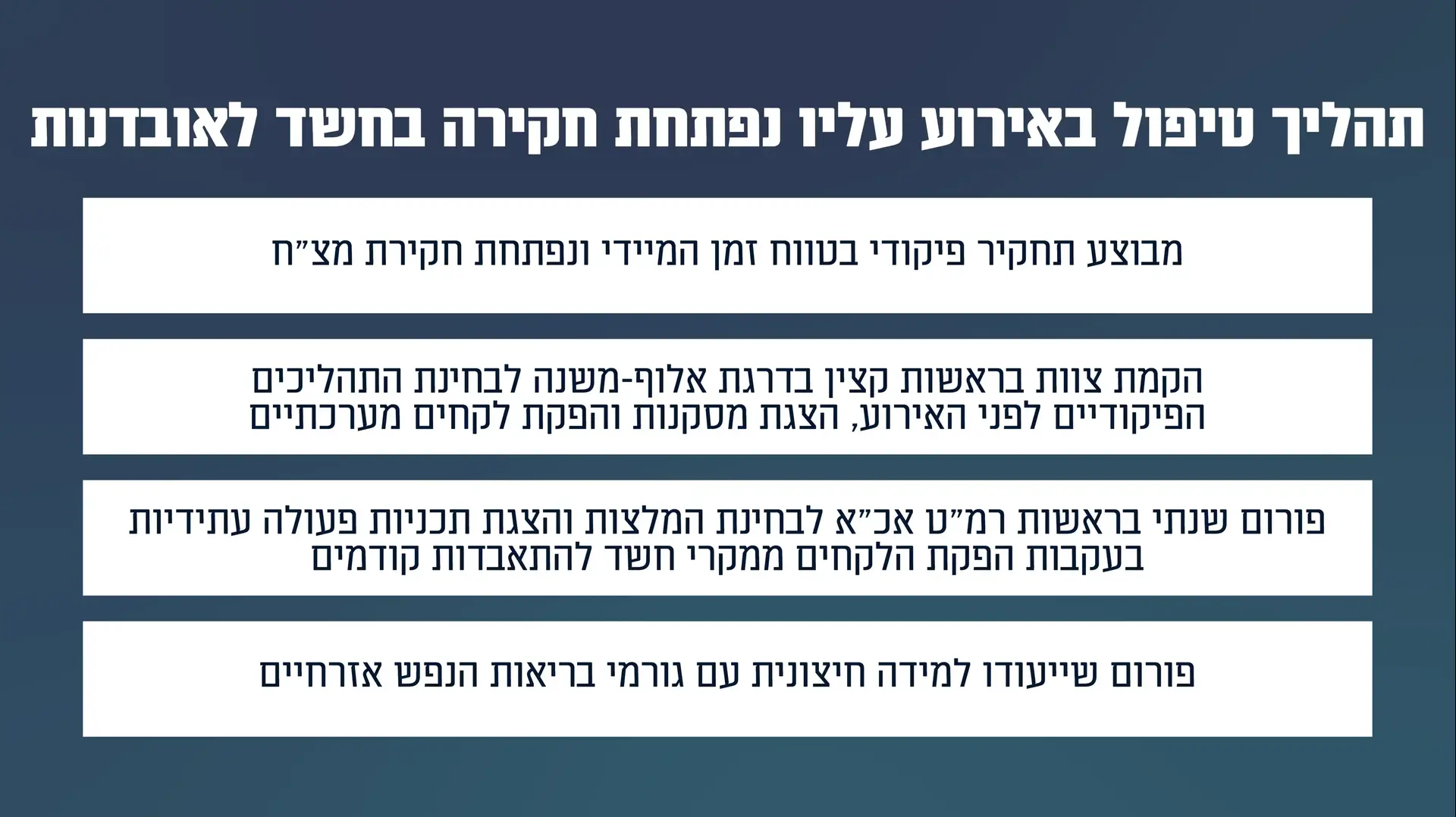 תהליך טיפול באירוע עליו נפתחת חקירה בחשד לאובדנות תהליך טיפול באירוע עליו נפתחת חקירה בחשד לאובדנות