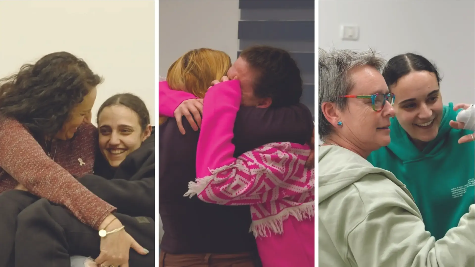 רומי גונן, אמילי דמארי, דורון שטיינברכר בפגישה עם אמאותיהן, 19 בינואר 2025 רומי גונן, אמילי דמארי, דורון שטיינברכר בפגישה עם אמאותיהן, 19 בינואר 2025