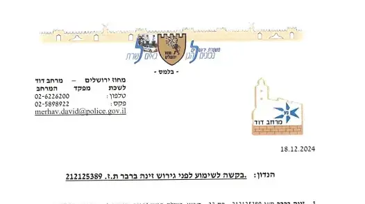 מכתבים של משטרת ירושלים לשר הפנים עם הבקשה לשימוע לשלושה תושבים ממזרח ירושלים מכתבים של משטרת ירושלים לשר הפנים עם הבקשה לשימוע לשלושה תושבים ממזרח ירושלים