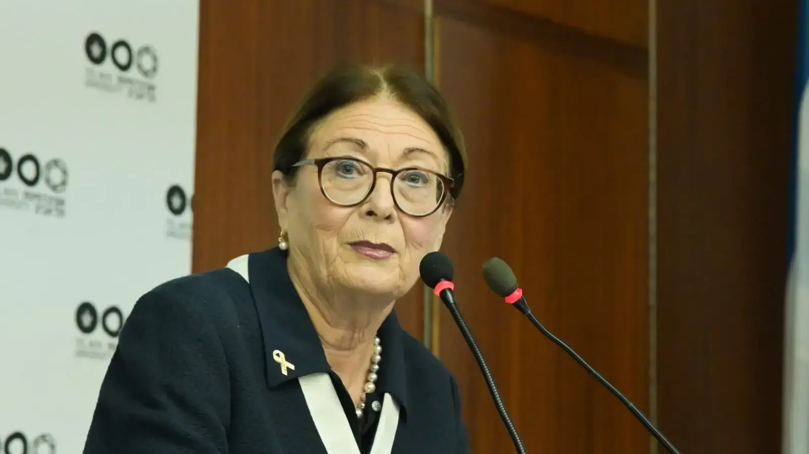 הנשיאה (בדימוס) אסתר חיות בכנס לכבודה, אוניברסיטת תל אביב, 21 בינואר 2025