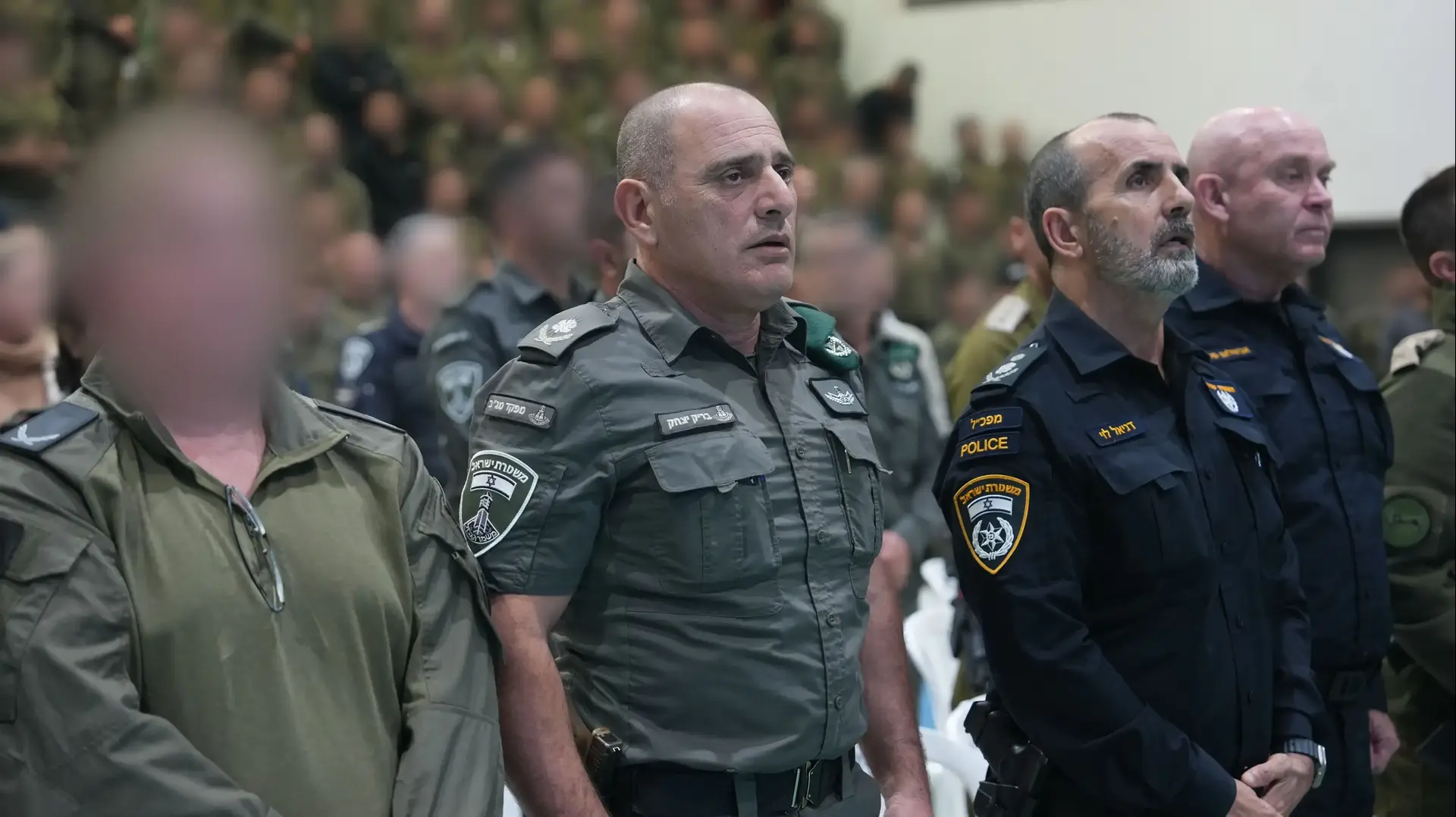 טקס החלפת פיקוד בימ"מ במעמד מפכ"ל המשטרה, רב ניצב דני לוי, הסמפכ"ל, ניצב אבשי פלד, מפקד משמר הגבול, ניצב בריק יצחק,  מפקד פיקוד מרכז, אלוף אבי בלוט, מפקד הימ"מ היוצא תנ"צ ח', מפקד הימ"מ הנכנס, תנ"צ ע', 22 בינואר 2025