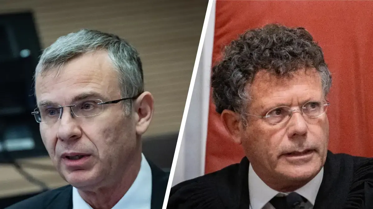 שר המשפטים יריב לוין ומ"מ נשיא בית המשפט העליון השופט יצחק עמית שר המשפטים יריב לוין ומ"מ נשיא בית המשפט העליון השופט יצחק עמית